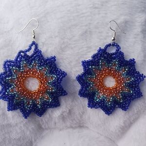 Blue and Orange Beaded Earrings